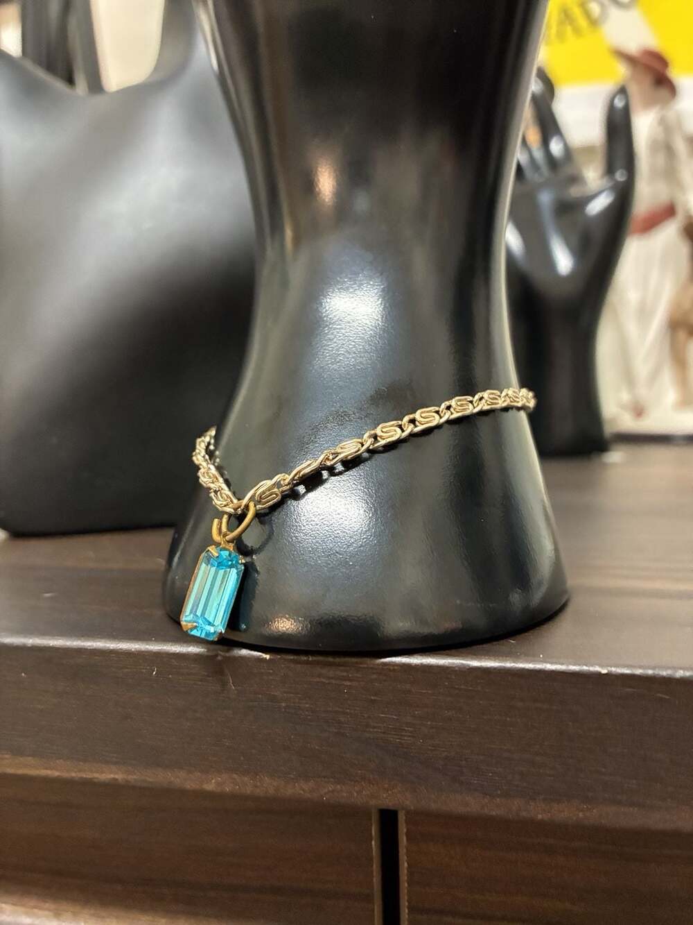 Vintage 1960s German Silver Tone and Brass Blue Gemstone Charm Bracelet